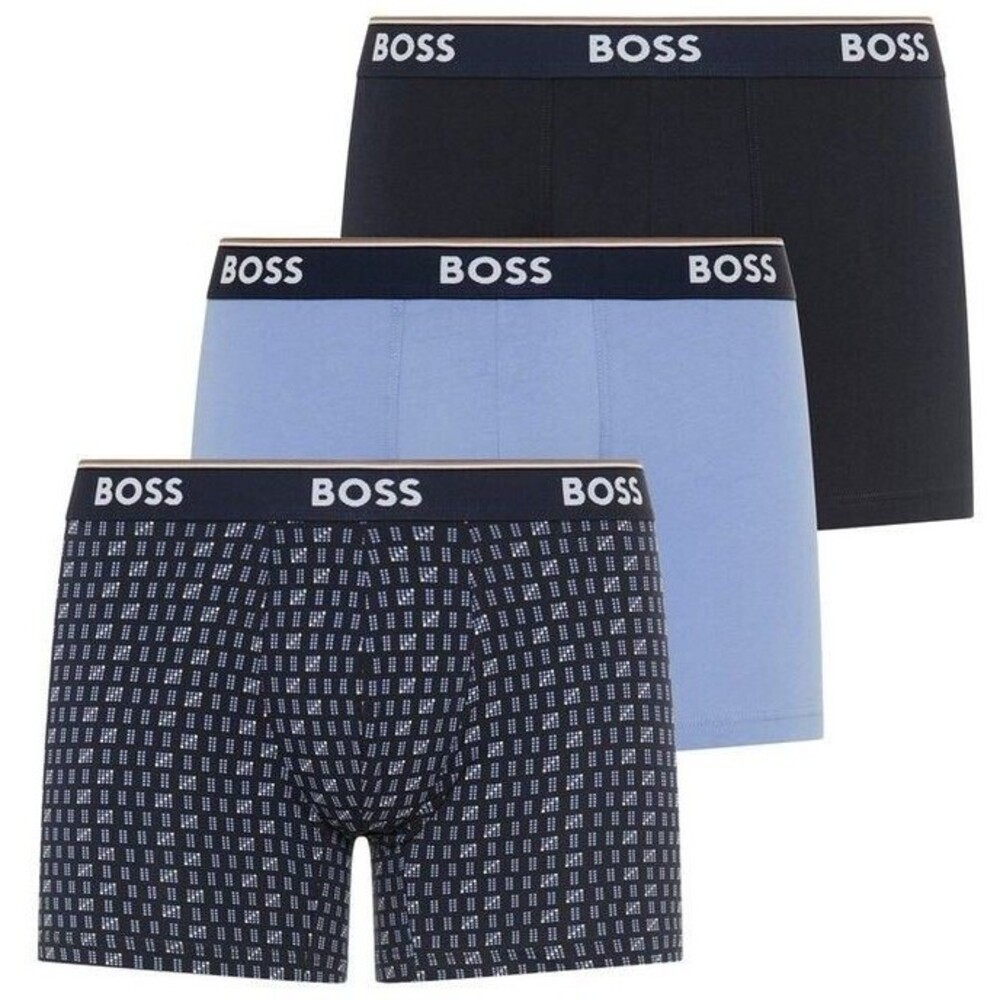 HUGO BOSS Boxer Briefs Long Mens Small Navy Blue 3-Pack Power Cotton Stretch